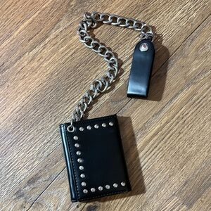 Urban Outfitters Black Leather Wallet with Silver Chain
